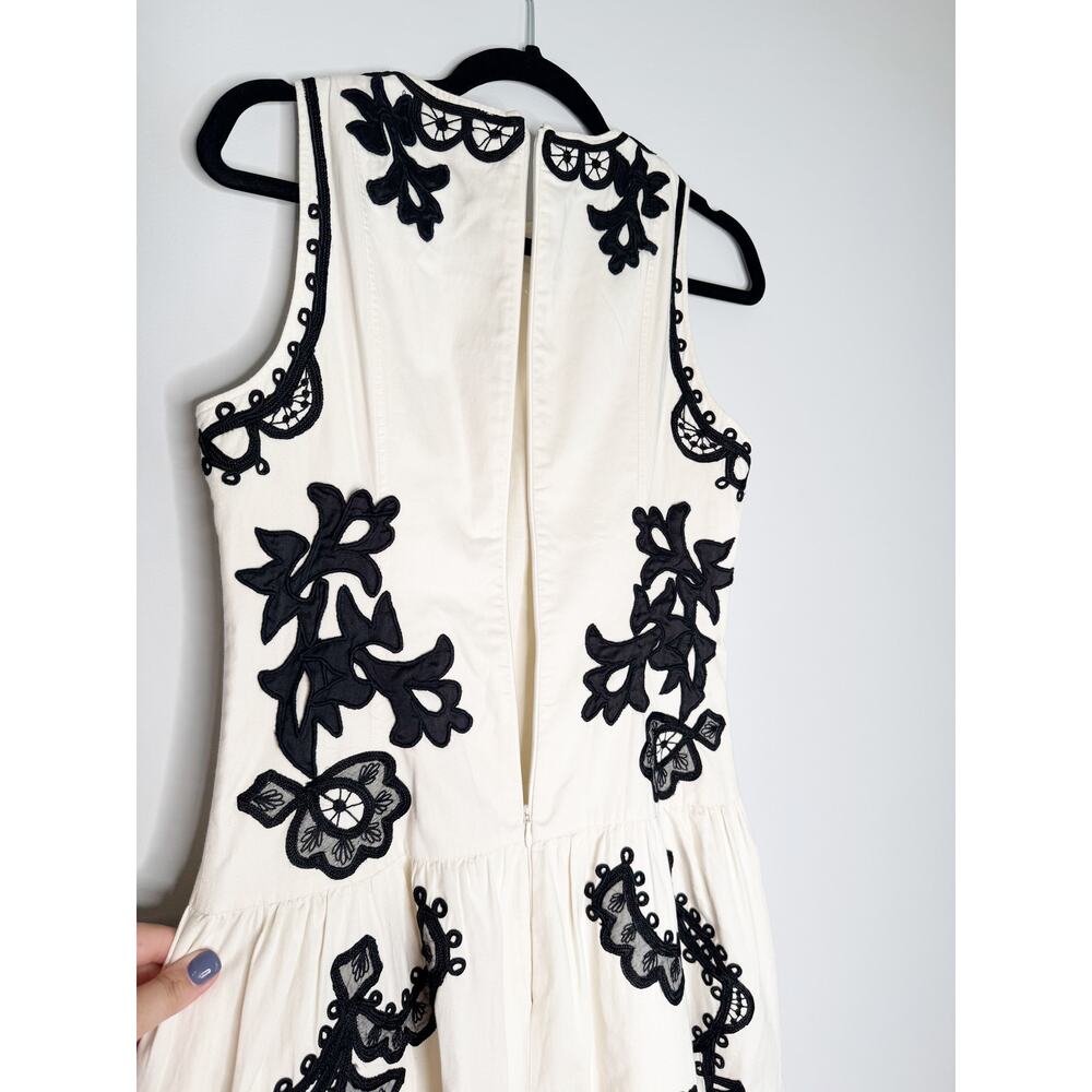 Ulla Johnson Sonali Ivory Black Appliqué Cotton Midi Dress Size 4 - Picture 6 of 9